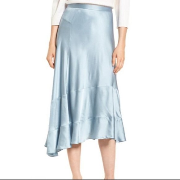 Lewit Asymmetrical Satin Skirt in Light Blue - Picture 1 of 11